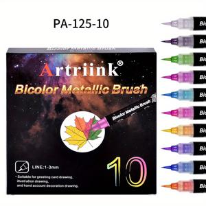 TEMU 2/10개 메탈릭 글리터 나비 펜 | 10가지 색상, 반짝이는 진주색 잉크, 페인팅, 드로잉, 채색, 드래프팅용 소프트 헤드 캘리그라피 펜, 가는 팁, 수성 잉크, Artriink