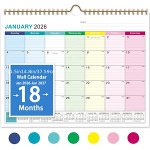 TEMU 18개월 벽걸이 달력 2026-2027 - 컬러 코드 블록, 휴일 & 메모 공간, 이중 라인 걸이 후크, 라미네이팅 종이, 유럽 스타일 홈 데코, 월간 플래너 | 디자인 | 라미네이팅 종이, 벽걸이 달력