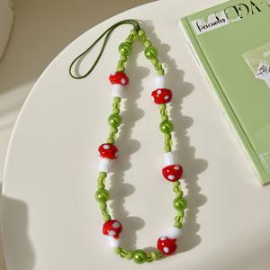 TEMU 귀여운 패션 세라믹 버섯 비즈 폰 체인, 핸드메이드 손목 액세서리, 생일·휴일 선물용 여성 선물, 가족과 친구를 위한 휴대폰 장식품