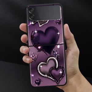 TEMU 보라색 하트 모양 디자인의 하드 백 폰 케이스, 삼성 갤럭시 Z 플립 모델 3부터 7까지 호환 가능