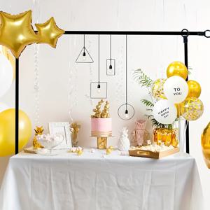 TEMU 생일 파티 및 결혼식용 헤비듀티 철제 테이블 아치 스탠드 - 조절 가능한 높이, 골든 풍선과 꽃 장식이 있는 2단 디자인, 견고한 블랙 프레임, 전기 필요 없음, 실내/외부 이벤트에 적합, 모던 스타일, 우아한 테이블 장식, 내구성 있는 구조, 크리스마스 파티 장식