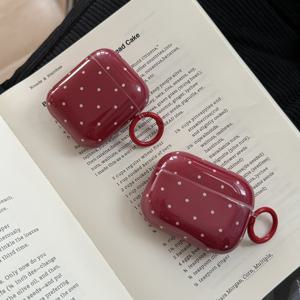 TEMU 크림슨 도트 + 원형 디자인 애플 에어팟 프로 3 케이스/에어팟 프로 2 케이스/에어팟 프로 케이스/에어팟 4 케이스/에어팟 3 케이스/에어팟 2 케이스/패셔너블 여성용 이어폰 케이스/ 이어폰 케이스
