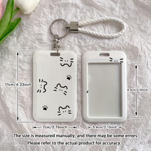 TEMU 귀여운 고양이 ID카드홀더, 버스패스 & 식사권 케이스 - 사슬형 루프, 내구성 있는 투명창 - 미니멀리즘한 화이트&블랙 디자인 (학교/사무실/도서관용) - 고양이 애호가를 위한 완벽한 선물 (튼튼한 플라스틱 보호커버), 세련된 보호기능, 견고한 덮개