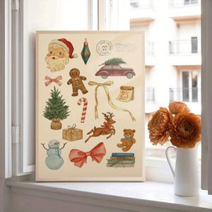 TEMU 1개 빈티지 크리스마스 겨울 휴일 벽 예술 포스터 - 진저브레드 하우스, 캔디케인, 눈사람 & 빈티지 무드 베이지 톤 - 아늑한 스칸디나비아 스타일 무테 캔버스 프린트, 침실, 파티 장식, 2D 플랫, 룸 데코에 완벽