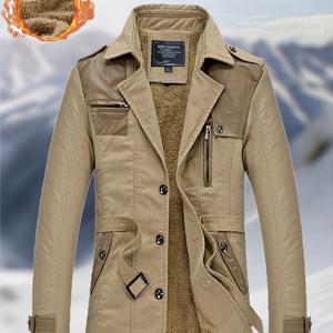 TEMU 남성용 헤비듀티 겨울 코트 - 베이지 포멀 & 캐주얼 지퍼 클로저, 다중 버튼 포켓 - 추위 방지 아웃웨어, 체육관, 여행용 - 비신축 원단 제작, 비대칭 밑단, 내구성 있는 소재, 야외 활동 애호가용