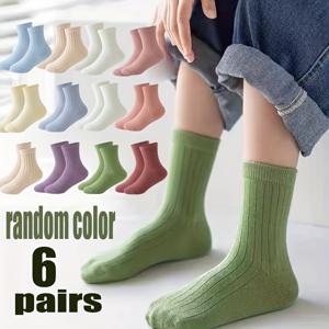 TEMU 6켤레입 남녀공용 멀티컬러 세로 미드 튜브 양말 남아 여아용 - 가을, 겨울 신상! 사계절 착용 가능, 세탁기 사용 가능, 올시즌 착용 | 스타일리시 양말 | 튼튼한 양말