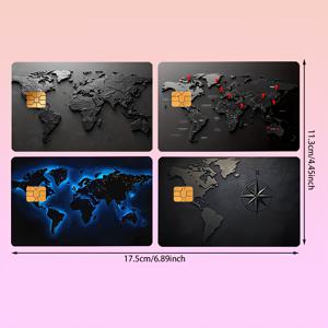 TEMU 4개 세트 세계 지도 디자인 PVC 카드 스티커 - 여행, 방 열쇠 및 더 많은 용도로 사용 가능한 내구성 있는 신용카드 및 직불카드 홀더와 나침반, 지구본 및 도시 풍경 디자인 | 나침반 디자인 | 내구성 있는 PVC 소재, 여행 액세서리