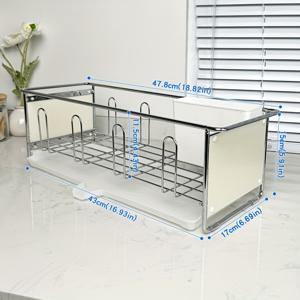 TEMU 일층 주방 싱크대 정리함 (조리 도구 랙 포함) - 대용량 배수 바구니, 접시, 그릇 & 컵 보관에 적합 - 칼 및 포크 보관 기능 포함|식기건조대|사각싱크볼