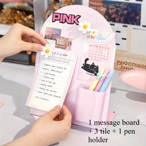 TEMU 배지 홀더 & 카드 디스플레이 스탠드가 있는 자석 메모 패드 - 양면 스탠딩 메시지 보드, 사무실, 가정, 책상용 자석 베이스 - 안정적인 베이스가 있는 정리함, 메모, 사진, 명함과 호환 - 전문가 및 개인용으로 적합