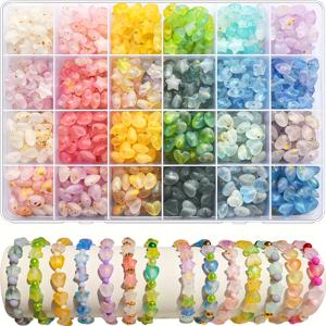 TEMU 12색 파스텔 & 멀티컬러 별 & 하트 비즈 키트 - 매트 아크릴 DIY 주얼리 만들기 재료 (12색상: 핑크, 블루, 그린, 옐로우, 화이트, 터키스, 퍼플, 골든, 블랙, 브라운, 핑크) - 팔찌, 귀걸이, 목걸이용