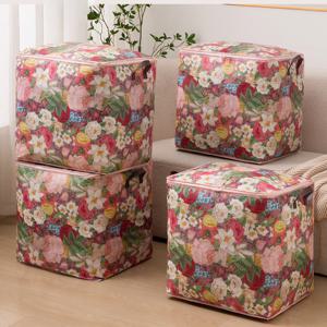TEMU 4개 대형 접이식 수납백 - 100L 용량, 내구성 있는 지퍼 디자인, 꽃무늬, 여행, 이사, 캠핑에 이상적 - 튼튼한 폴리에스터, 직사각형 모양, 트렁크, 옷 보관 상자, 패브릭 수납 상자, 패브릭 수납 상자, 수납 상자, 옷장 정리 및 수납