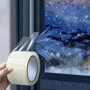 TEMU 1롤 투명 창문 밀봉 필름, 2인치 x 33피트, 방풍 단열, 접착제 없이 쉽게 제거 가능, 겨울 실내 열 감소용 창문 및 문 간격 밀봉, 자가접착 창문 필름, 창문 스티커|시트지