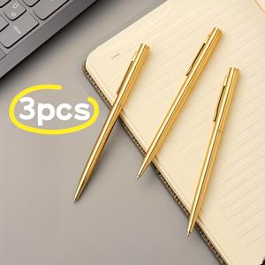 TEMU 3개 세트 고급 골든 스테인리스 스틸 볼펜 | 리트랙터블 + 미디엄 팁 | 부드러운 필기감 & 번짐 없음 | 14세 이상 성인용 | 포멀한 선물 박스 포함 | 필기 동반자!, 전문 글쓰기,사무용품,스타일리시 액세서리,세련된 선물,부드러운 잉크 흐름,중간 펜촉,리트랙터블 펜,학생들,전문가용