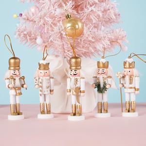 TEMU 5개입 너트크래커 병사 크리스마스 트리 장식 - 12cm 수제 나무 피규어, 금색 왕관, 검, 화환 포함, 크리스마스 & 새해 축제 휴일 장식, 축제 장식품|장식 피규어|나무 너트크래커, 너트크래커 크리스마스