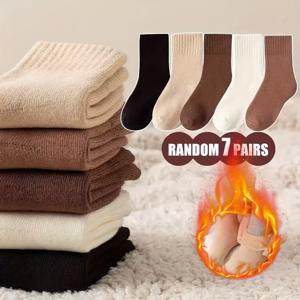 TEMU 7켤레 어린이 보온 겨울 양말 - 두꺼운 중목 & 따뜻한 스노우 부츠 & 아웃도어용, 세탁기 사용 가능한 테리클로스 질감 (미끄럼 방지 그립), 내구성 강함 (중성색 혼합) 대량 패키지