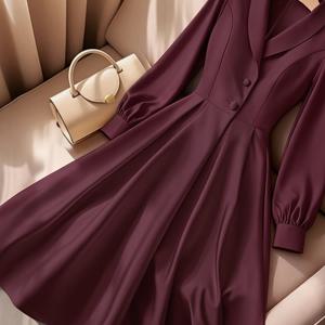 TEMU 여성용 우아한 긴팔 A라인 드레스 - 포멀 파티, 오피스, - 버튼 앞면 클로저 - 가을에 어울리는 핏 - 시크한 여성 의류|여성원피스|드레스