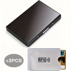 TEMU 남성용 헤비듀티 스테인리스 스틸 RFID 차단 카드 홀더 - 2슬리브 보안 수납, 16개 이상 카드, 신분증 및 현금용 멀티슬롯 지갑 - 도난 방지 신용카드 케이스 (폴리쉬 블랙) - 아빠, 남편, 남자친구를 위한 이상적인 선물 (여행 및|남자가방