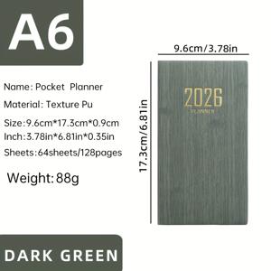 TEMU 2026년 휴대용 A6 플래너 노트북, 3.8*6.8인치, 데일리 및 주간 계획 페이지, 120페이지 캘린더 노트, 가죽 커버, 시간 관리 저널 특징.