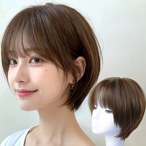 TEMU 여성용 앞머리 숏 보브 가발 - 라이트 브라운 피시 컷, 데일리 & 코스프레용 자연스러운 시스택 헤어, 간편한 관리, 안전한 로즈 네트 캡 - 파티, 사진 촬영, 연극 공연에 적합 - 라이트 브라운 보브 컷 가발, 숏 헤어 가발, 사진 촬영 헤어피스, 편안한 로즈 캡