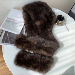 TEMU 여성용 플러시 모자, 인조 모자, 모자 및 스카프 조합, 귀 보호 보온 모자 및 스카프, 여성용 두꺼운 밍크 보온 모자, -20도 이하의 온도에 적합, 커피 색상.|모자|스카프