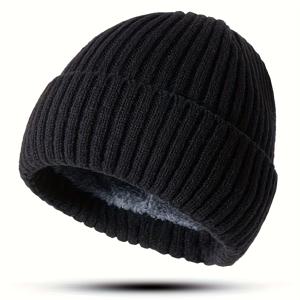 TEMU 가을/겨울용 기모 안감 비니, 남녀 공용 두꺼운 방풍 모자 - 블랙 & 그레이 2가지 스타일, 휴대용 출퇴근 스타일, 가볍고 따뜻함, 직장, 야외 활동, 스키, 데이트, 생일 선물로 적합 (158개 국가)