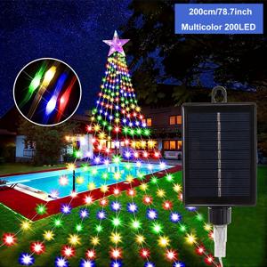 TEMU 태양광 별 폭포 - 200/280 LED 실내외용 스트링 조명, 8가지 모드, 플러그 없는 태양광 크리스마스 트리, 파티, 지붕, 커튼 및 장식용 (따뜻한/차가운 화이트)