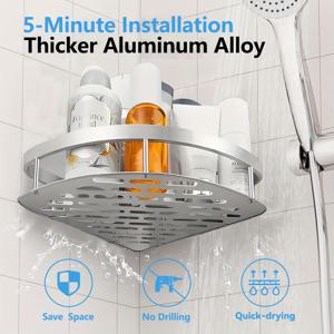 TEMU 5분 설치 두꺼운 알루미늄 합금 욕실 수납 선반 - 드릴 불필요, 공간 절약형 코너 선반 2단 디자인, 무광 마감, 선반, 욕실 선반, 욕실수납장, 세탁실 선반, 수납장, 무타공선반, 수납선반, 틈새수납장, 벽선반, 코너선반