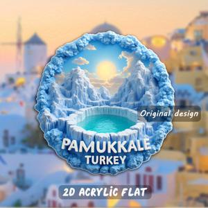 TEMU 터키 파무칼레 풍경 냉장고 자석 - 2D 평면 아크릴 온천 복제품, 얼음 성 디자인, 청록색 수영장 & 흰색 돔 - 그리스/로마 열쇠고리 호환 냉장고 자석, 여행 기념품 선물