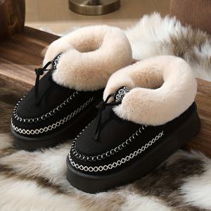 TEMU 여성용 플러시 슬립온 슬리퍼 - 겨울용 보온/아웃도어 하우스 슈즈, 소프트 플러시 상단 & 쿠션 - 침대, 차량용 코지 부티 - 쉬운 관리 (손세탁/드라이클리닝) - 유럽 스타일 캐주얼 신발