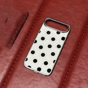 TEMU 아이폰 17 Pro Max, 17 Pro, 17 Air, 16, 15, 14, 13, 12, 12 Pro Max, 16 Plus, 11, 10S, 17 용 실버 전기 도금 및 블랙 물방울 무늬 하드 폰 케이스 1개. 여성용 귀엽고 패셔너블한 백 커버 선물