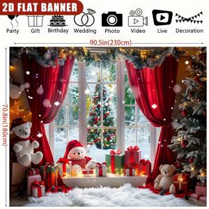 TEMU 2D 평면, 곰, 눈사람 & 나무가 있는 크리스마스 배너 1개 - 레드 폴리에스터 장식, 99.06x149.86cm/179.83x229.87cm, 거실, 야외 라이브 & 포토 부스, 크리스마스 장식에 적합, 크리스마스에 최고