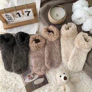 TEMU 여성용 두꺼운 테리 마우스 삭스 3켤레 | 겨울용 두꺼운 보온 삭스, 밑창 접착제, 미끄럼 방지 플로어 삭스, 집에서 자는 따뜻한 발