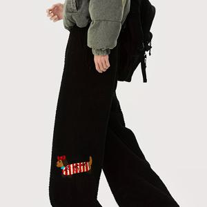 TEMU 남성용 플로킹 내부 & 강아지 테마 중국어 자수 겨울 보온 바지 - 직다리 트라우저, 추운 날씨용, 세탁기 사용 가능, 캐주얼 & 정장 착용 (강아지 주인) - CYFS 브랜드