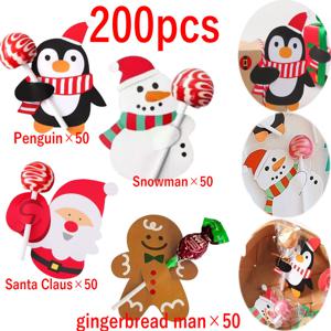 TEMU 크리스마스 롤리팝 카드 - 축제 분위기의 인절미 인형, 펭귄 & 눈사람 디자인, 빨간색 & 흰색 체크 무늬 리본 - 선물, 파티 답례품, 교실 교환, 크리스마스 장식에 완벽