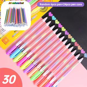 TEMU 30개 메탈릭 글리터 그라데이션 마커 세트, 미세한 팁으로 드로잉과 낙서 완벽, 스크랩북, 블랙 카드, 콜라주, 공예, 세라믹, 돌, 유리에 이상적. 생일, 크리스마스, 할로윈, 새해, 친구 선물에 완벽! 부활절 선물. 마커 6개 + 리필 24개