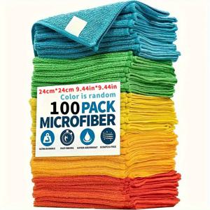 TEMU 100개 다목적 청소 천 마이크로파이버 주방 행주 고흡수 물티슈 주방 욕실 차량 가정 사무실 야외용 내구성 린트 없음 털 빠짐 없음 크리스마스 추수감사절 대량 청소 세트 가성비 팩