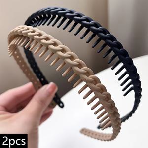 TEMU 1개 또는 2개 미끄럼방지 이빨 헤어밴드 - 여성용 브레이드, 번, 포니테일용 헤어밴드, 베이지/다크 브라운/블랙, 앞머리 고정, 곱슬/ 헤어, 일상 및 특별한 행사용 (미끄럼방지 헤어 클립)