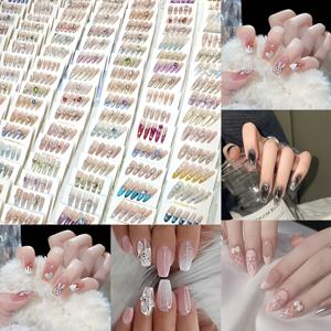 TEMU 120개입 (5세트) 네일 파일 포함, 랜덤 스타일 매니큐어 스티커, 패셔너블 디자인, 여성 및 네일 아트 필수템, 우아한 외관, 장식, 매니큐어용 인조 네일, 고품질 프레스온 인조 네일