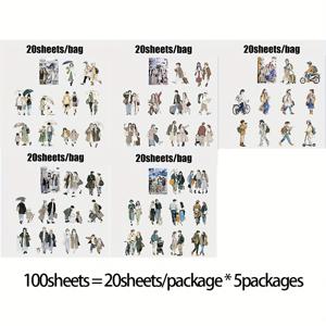 TEMU 5팩 (총 100매) 애니메이션 만화 캐릭터 투명 PET 스티커 - 귀여운 애니메이션 & 우산, 표현력 있는 눈 & 다이나믹한 포즈, 스크랩북, 다이어리, 플래너, 휴대폰 케이스, 물병, 선물 포장용 - 접착 및 비접착 모두 호환
