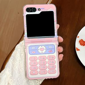 TEMU 크리에이티브 Y2K 연한 빨간색 전화기 패턴 삼성 갤럭시 Z 플립7 Z 플립 6 Z 플립5 4 Z플립 3 5G 힌지 보호 하드 커버, 플립 폰 액세서리,스마트폰 케이스,트렌디한 패턴,레트로 디자인,내구성 있는 커버,강화된 가장자리,가제트 액세서리,기술 애호가,패션 애호가