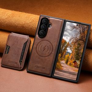 TEMU SUTENI 2-in-1 자석 무선 충전 고급 인조 가죽 폰 케이스 카드 홀더 스탠드 삼성 갤럭시 Z 폴드 7 6 호환 남녀공용 친척 친구 어르신 선물|폰케이스|지갑