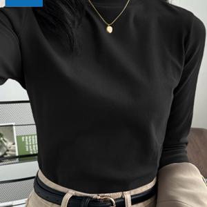 TEMU JEANSWEST 여성용 보온 긴팔 티셔츠 - 두꺼운 겨울 따뜻함, 슬림핏 하프 하이넥, 솔리드 브라운/네이비/레드 - 캐주얼 & 포멀, 가을/겨울용 다용도 레이어링 필수템, 여성 티셔츠