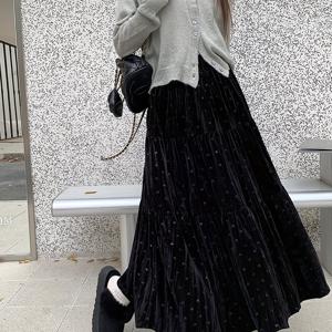 TEMU 벨벳 하이웨스트 플리츠 케이크 스커트, 하트 패턴 | 시크한 프릴 디자인, 모든 계절에 적합|드레스