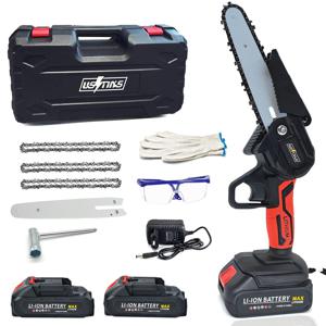 TEMU [국내발송] 우스틴스 무선 체인톱 충전톱 배터리 2개 + 충전기 풀세트 충전식 배터리 무선 전기 휴대용 톱 - 나무 가지치기 및 전지 절단용 나무 조각 아버지|남편을 위한 완벽한 정원 도구