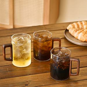 TEMU 유리 머그컵 2P 세트 우드핸들 심플하고 세련된 디자인 보온 가능 티 라떼 우유용 다용도 컵