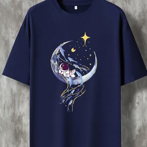 TEMU 2023년 봄과 여름 남성용 캐주얼 라운드 넥 반팔 폴리에스터 프린트 티셔츠, 미국 패션, 중간 스트레치 니트 소재, 190g/m², 정규 핏, 청소년 남성을 위한 크루 넥