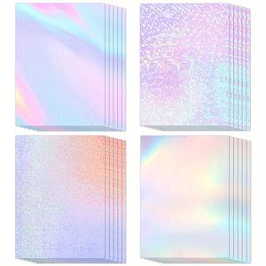 TEMU 24/36매 스티커 용지 투명 비닐 자체 접착 방수 무지개 투명 오버레이 필름(사진, 그림, 카드, 공예품(A4 크기/4 스타일 효과))