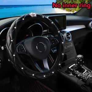 TEMU 3개 세트, 인조 PU 가죽 메탈 크라운 스티어링 휠 커버 (14.15-15인치), 핸드브레이크 커버, 기어 시프트 커버, 수동차 액세서리