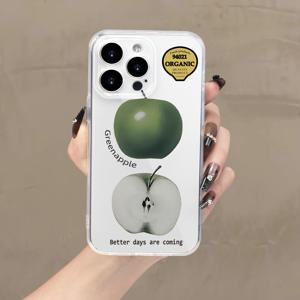 TEMU 그린 애플 컷 멋진 패턴 투명 저항성 노란색 폰 케이스, 섬세한 패턴 백도 충격 방지 폰 케이스, 심플하고 내구성 있는 폰 케이스, 클래식 시리즈 아이폰15 14 11 XR XS XsMax 8 7 Pro Plus Max Mini용