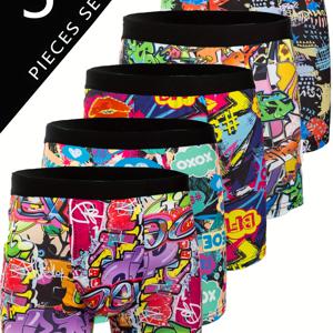 TEMU 남성용 고탄력 롱 박서 브리프 & 수영복 쇼츠 속옷 5개 세트 - 풀 커버리지 사이클링 쇼츠 (5가지 디자인) 비투명 핏, 스포츠, 헬스, 수영, 캐주얼 착용 - 대량 구매 할인